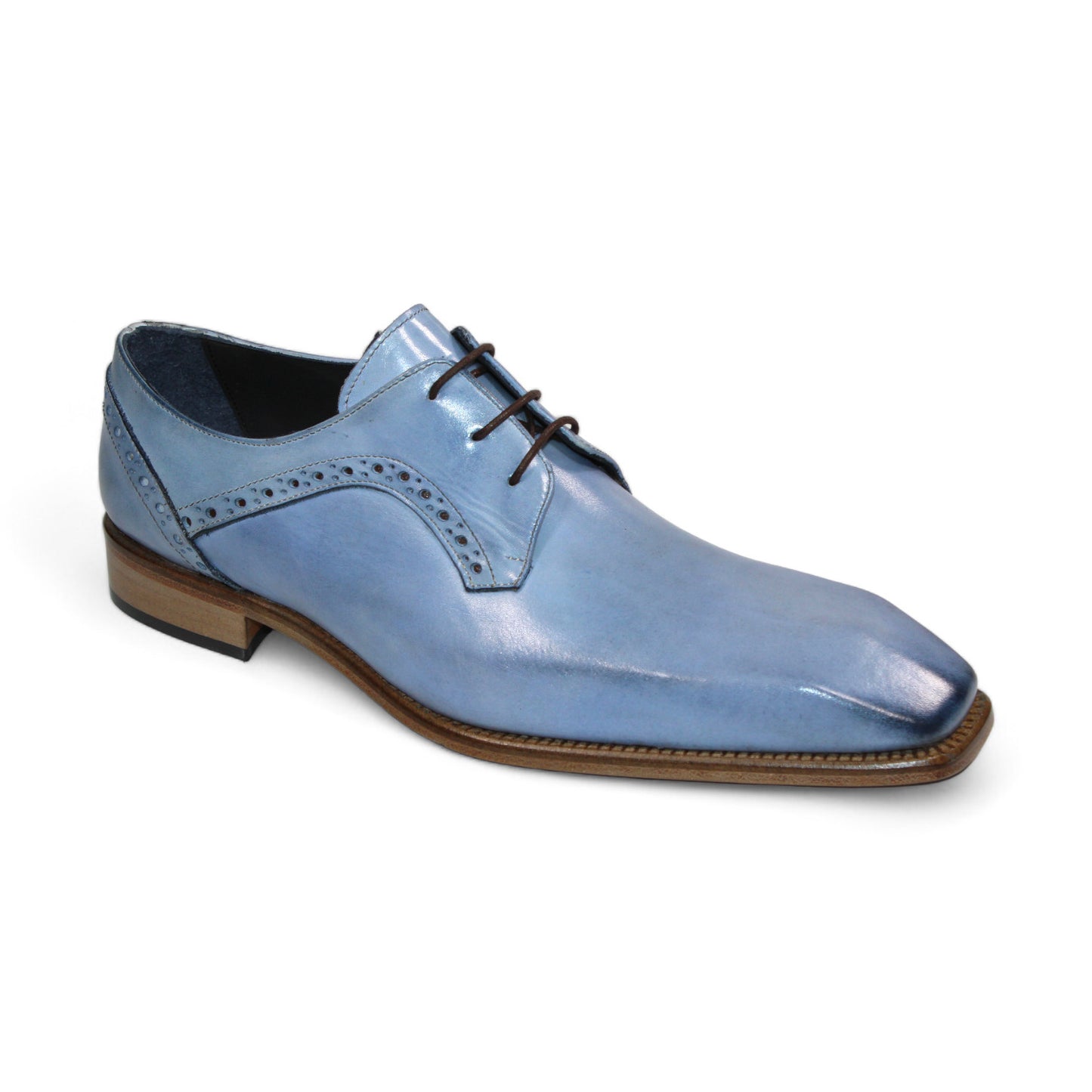 Introducing the Duca Di Matiste Spada (L. Blue), a premium leather dress shoe designed in Italy by Duca Di Matiste, showcasing elegant brown laces and a strong wooden sole.