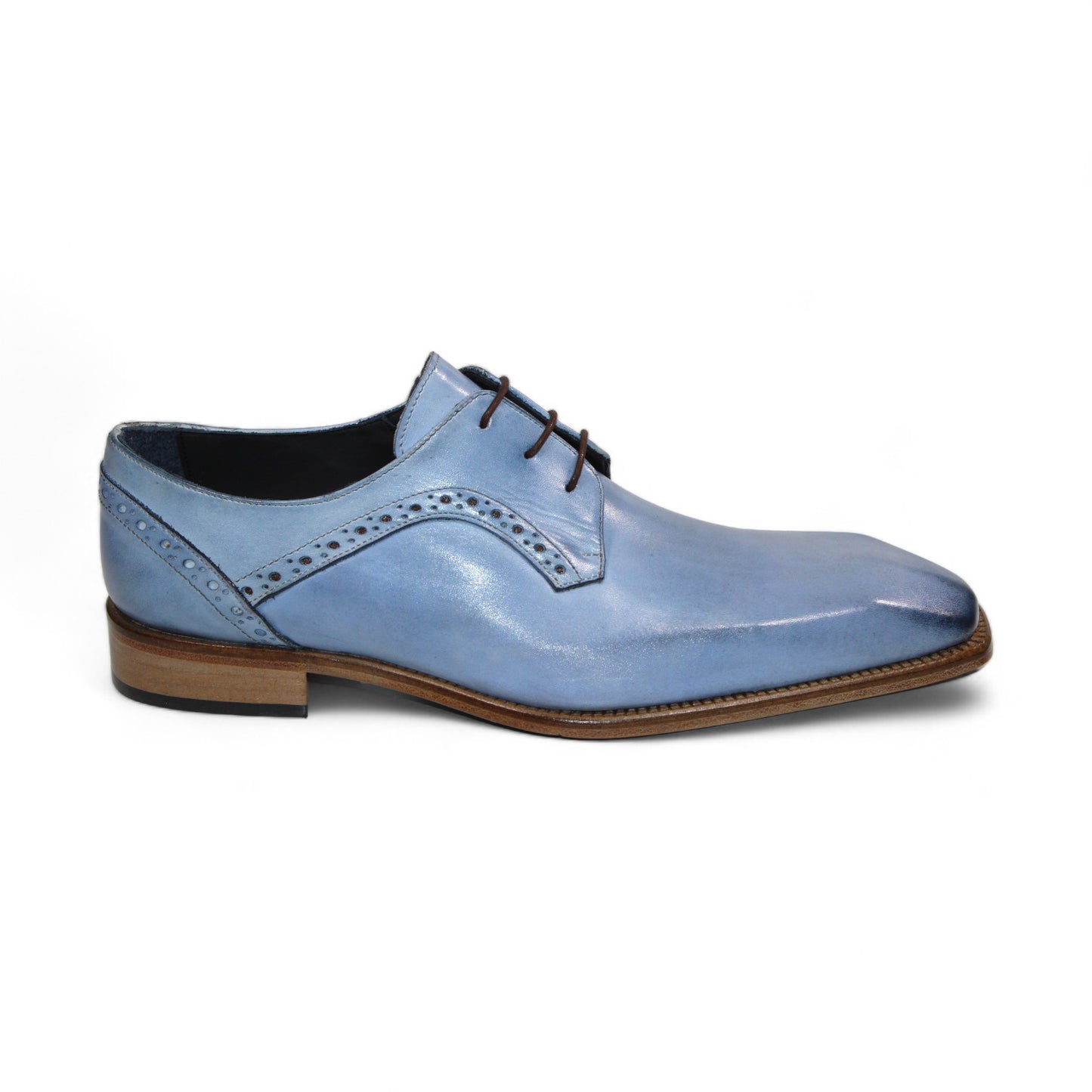 Introducing the Duca Di Matiste Spada (L. Blue), a premium leather dress shoe designed in Italy by Duca Di Matiste, showcasing elegant brown laces and a strong wooden sole.