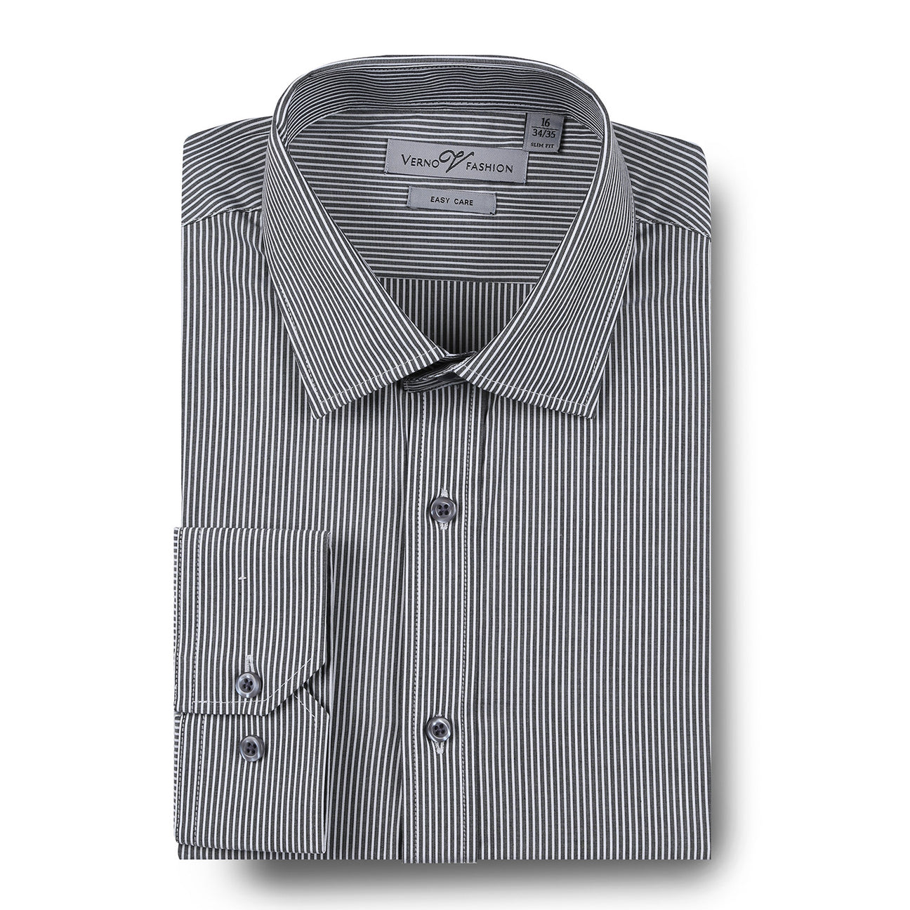 Folded black slim fit cotton dress shirt with a neatly buttoned collar and cuffs, featuring a 'Renoir' label inside, epitomizing the elegance of tailored men's dress shirts.