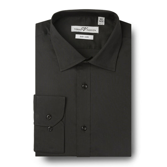 Renoir's VERNO Black Slim Fit Cotton Easy Care Dress Shirt SS214, featuring a classic button-up design, displayed from the front.