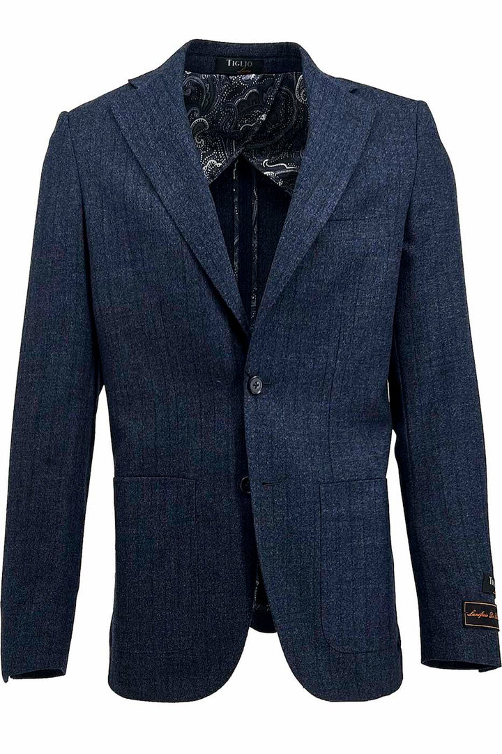 Tiglio Luxe Dark Blue Denim with Stripes Veneto/THP Slim Fit Half Lined, Pure Wool Jacket TL3320