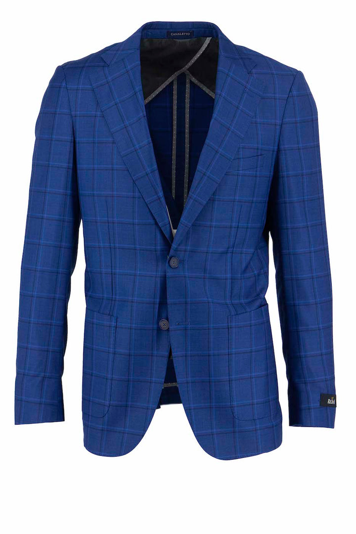 Tiglio Luxe Blue with Black and Blue Windowpane Veneto/THP Slim Fit Half Lined, Pure Wool Jacket CR74399/4