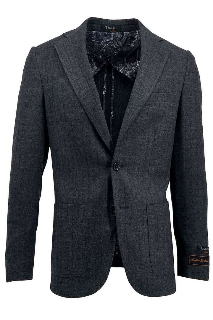 Tiglio Luxe Veneto/THP Slim Fit half lined, Pure Wool Jacket Charcoal Gray With Stripes TL3321