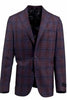 Tiglio Luxe Dolcetto/THP Modern Fit half lined, Pure Wool Jacket Eggplant with Navy and Red Windowpane TL3325
