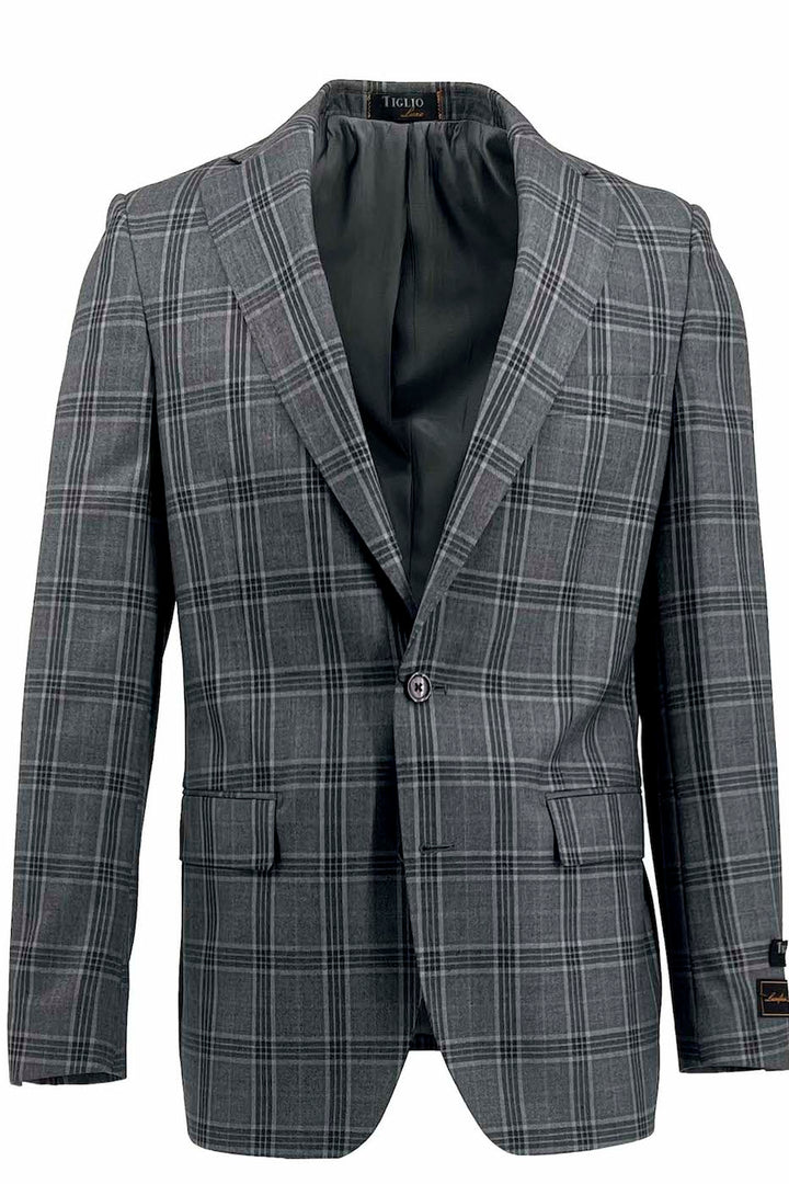 Tiglio Luxe Dolcetto Modern Fit, Pure Wool Jacket Gray with Periwinkle Windowpane TL3326