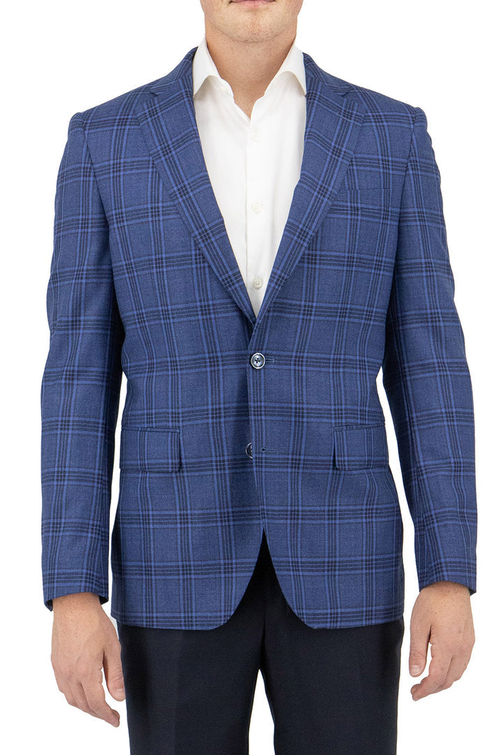 Tiglio Luxe Blue with Burgundy Windowpane Dolcetto Modern Fit, Pure Wool Jacket TL3327