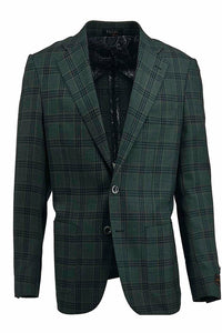Tiglio Luxe Veneto / THP Slim Fit half lined, Pure Wool Jacket Hunter Green with Black Windowpane TL3362