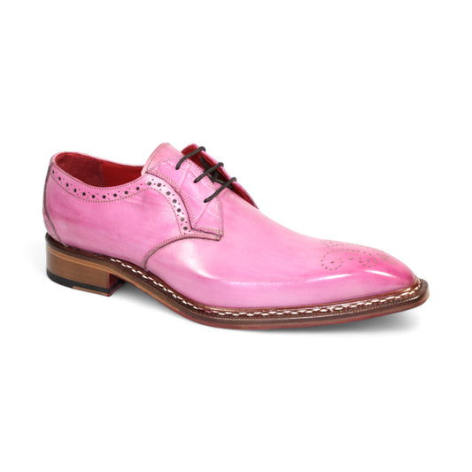 The Fennix "Tyler" Pink Shoes by Fennix of Italy feature elegant decorative perforations, brown laces, and a sophisticated brown sole, all crafted with Italian flair.