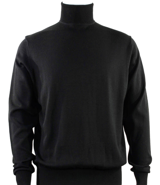 The Bassiri L/S Turtleneck Black Sweater 631 by Bassiri is an elegant black turtleneck sweater made from soft Tencel, beautifully showcased against a white background.