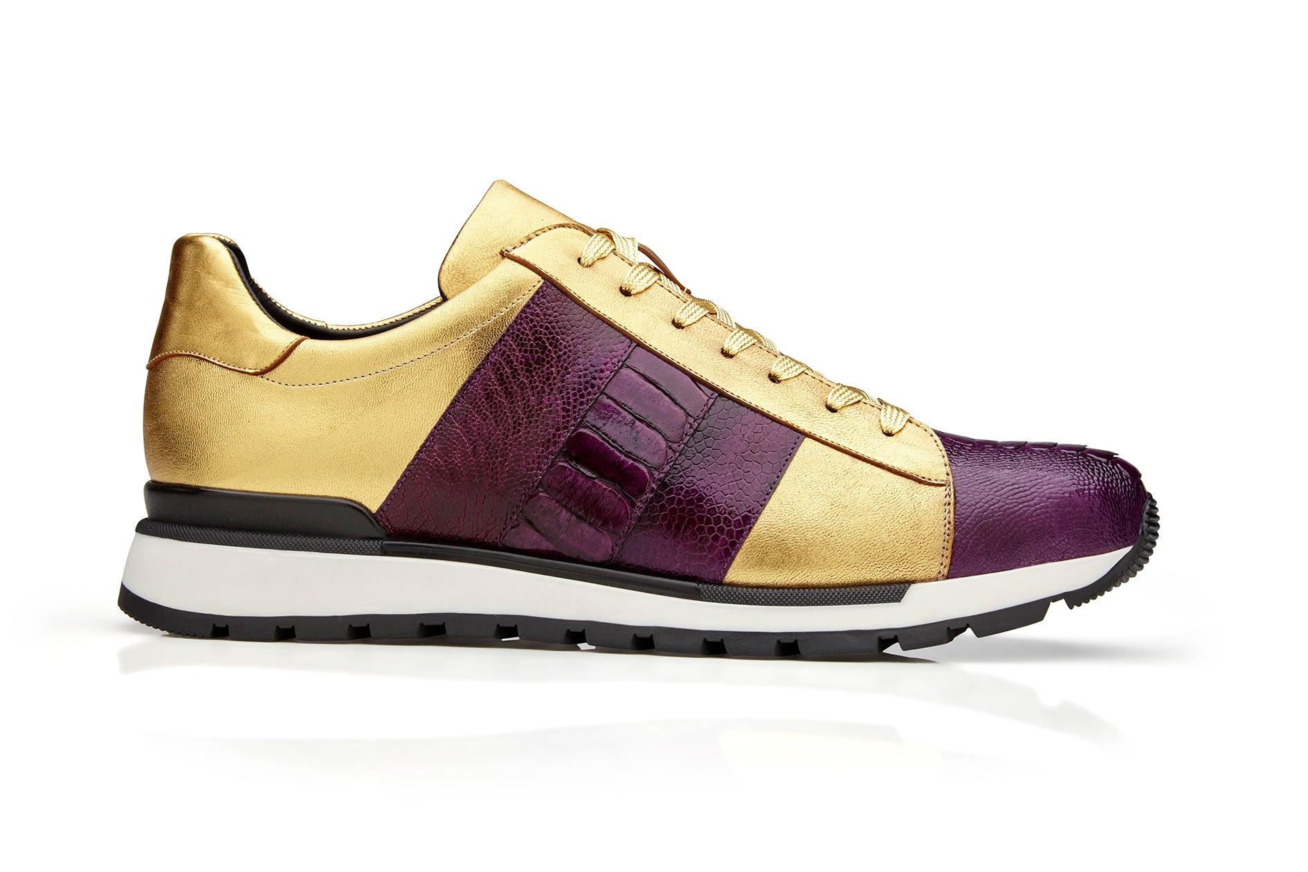 BELVEDERE BLAKE Genuine Ostrich / Soft Italian Calf Shoe - Purple/Gold 33629