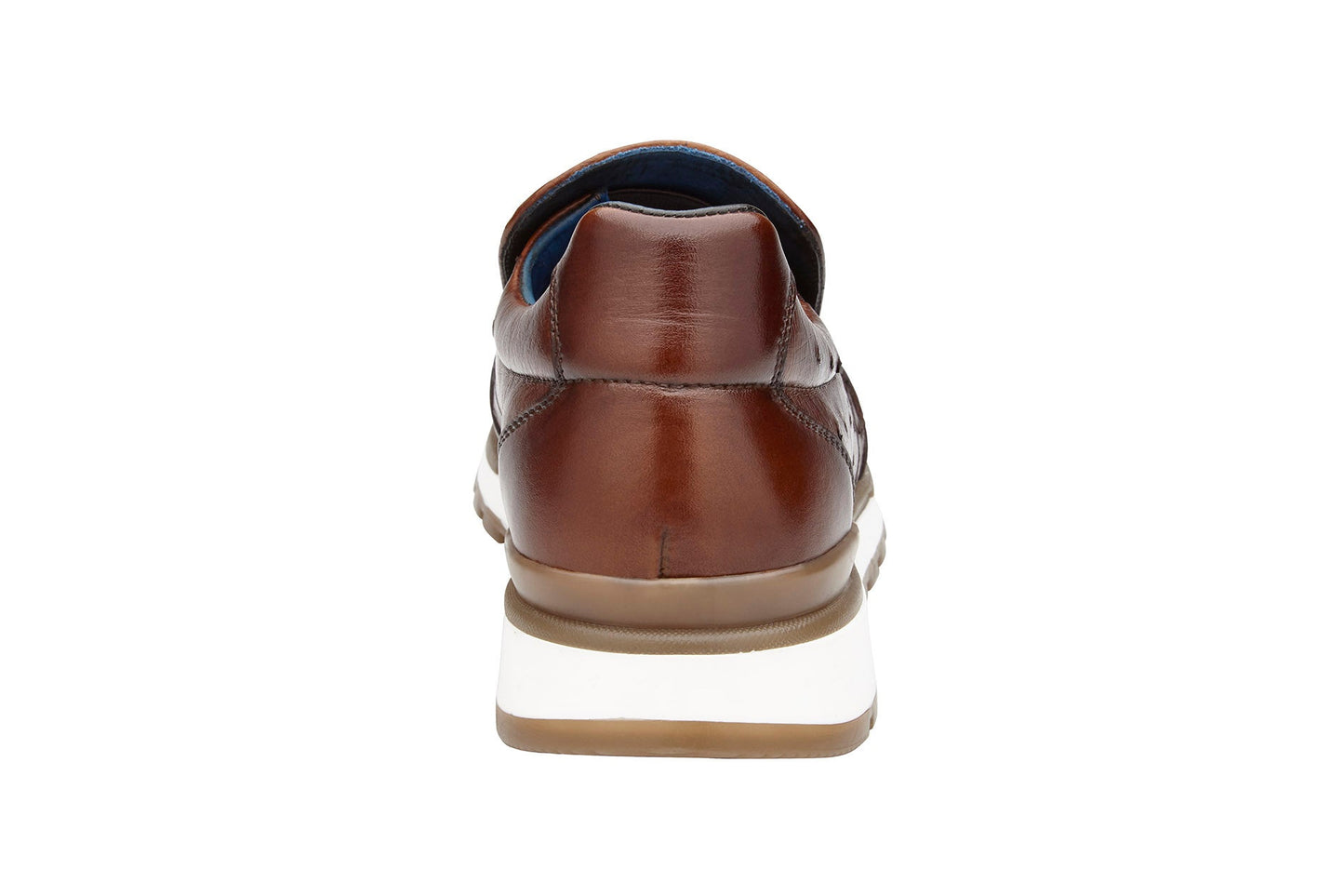 The Belvedere - Cramer sneaker by BELVEDERE is crafted from genuine ostrich and soft Italian calf leather, featuring a brown slip-on design with a textured upper. It boasts a white midsole and an outsole in tan and white tones, complemented by a luxurious leather lining for superior comfort.