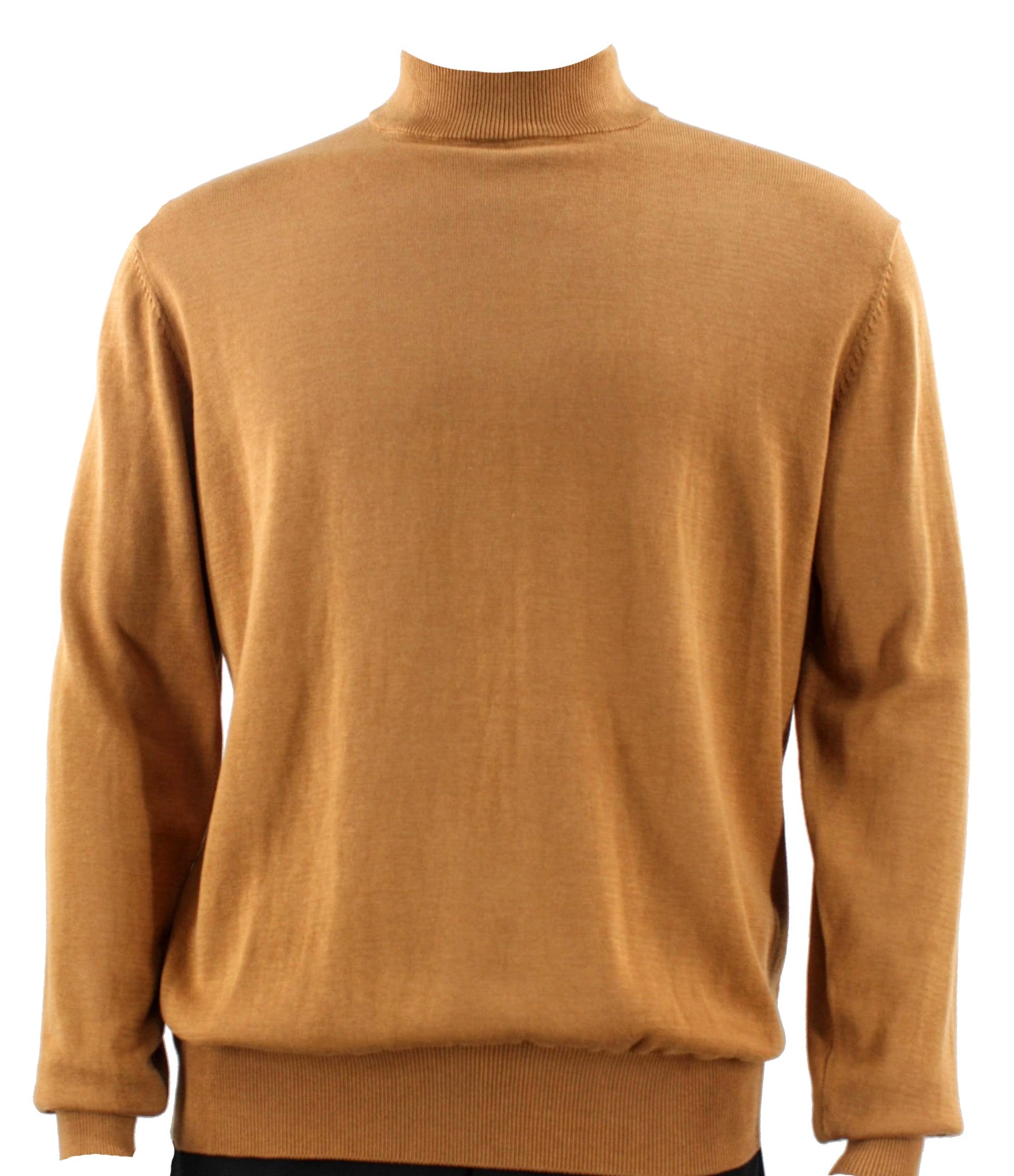 The Bassiri L/S Mock-Neck Gold Sweater 630 by Bassiri is a stylish gold sweater made from plush cotton, showcased against a plain white background.