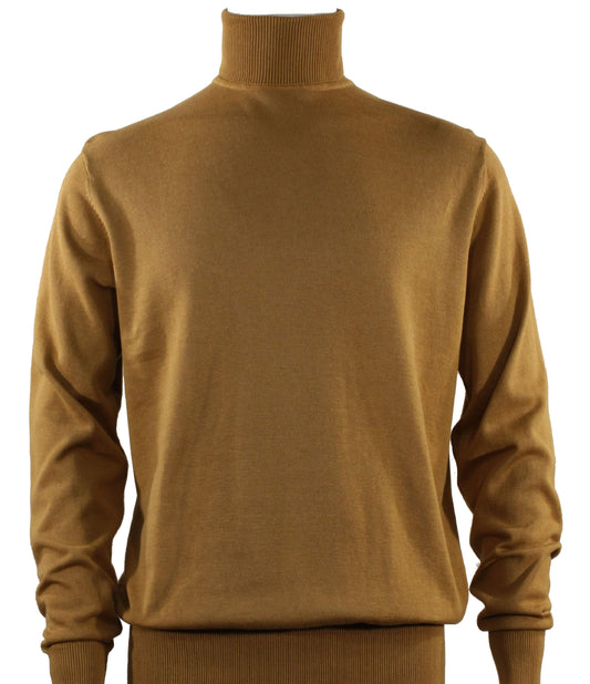 The Bassiri L/S Turtleneck Gold Sweater 631 is elegantly displayed on a mannequin.