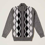 Inserch Ripple Panel Instarsia Full Zip Sweater SW605-33 Grey