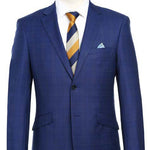 RENOIR Slim Fit Wool Blend Checked Blue Blazer 563-7