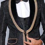 INSOMNIA CARTIER Slim fit Black Fancy Woven w/ Hand Sewn Trim and Bow Tie Suit