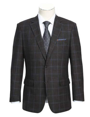 Displayed on the mannequin is the Alessandro Vitello by Renoir Classic Fit Sport Coat 563-6, distinguished by its rich wool dark plaid pattern and classic notch lapel, complemented with a crisp white shirt and patterned tie.