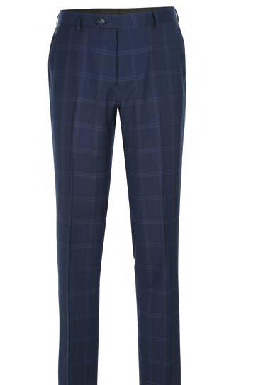 The Alessandro Vitello by Renoir Classic Fit Suit 293-41, featuring a navy checkered jacket with a notch lapel, is perfectly styled over a white shirt. Complement this ensemble with a red polka dot tie and a patterned pocket square. Complete the polished look with flat front pants.