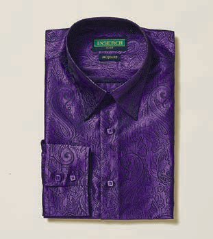 Inserch Long Sleeve Paisley Jacquard Shirt LS005-126 in purple, featuring a high collar stand and a regular fit, labeled with "Inserch.