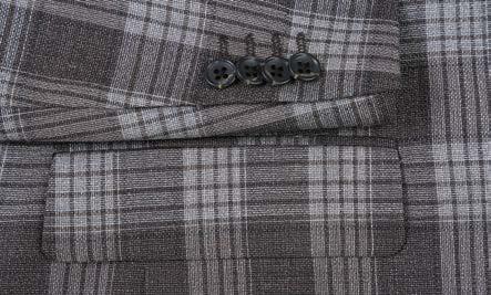 The ALESSANDRO VITELLO Slim Fit Sport Coat 565-8 by Alessandro Vitello is a gray plaid blazer made from a refined blend of wool and polyester, showcasing a two-button closure, a chest pocket with an included handkerchief, front pockets, and a 2B side-vented design for enhanced comfort and style.