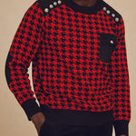 Inserch Cotton Blend Houndstooth Crew Neck Sweater SW002-30 Red