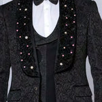 INSOMNIA DIOR Slim fit Black Fancy Woven w/ Hand Sewn Trim and Bow Tie Suit