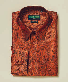 Folded Inserch Long Sleeve Paisley Jacquard Shirt LS005-35 in rust color, featuring a regular fit and crafted from quality polyester fabric.