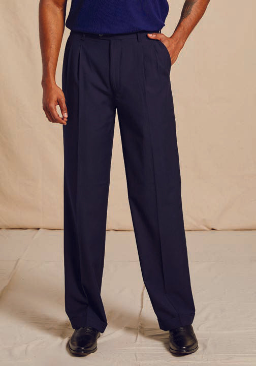 The Inserch Regular Fit Two Pleat T/R Pant P1199S-36 Ink exudes a sleek and versatile look with its plain dark blue fabric texture, reminiscent of poly-rayon blend trousers.