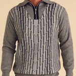 Inserch Intarsia Panel Half-Zip Sweater SW608-33 Grey