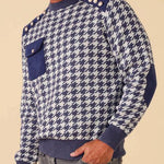 Inserch Houndstooth Crew Neck Sweater SW002-11 Navy Blue