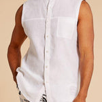 Inserch Premium Linen Banded Collar Sleeveless Shirt SS719-02 White