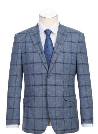 Alessandro Vitello by Renoir New Slim Fit Sport Coat 294-32 in a side-vented blue checkered design with a notch lapel, displayed on a mannequin and complemented by a white shirt and patterned blue tie.