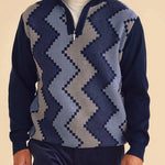 Inserch Zig-Zag Half Zip Sweater SW613-11 Navy Blue