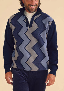 Inserch Zig-Zag Half Zip Sweater SW613-11 Navy Blue