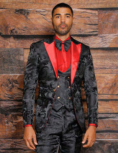 INSOMNIA ARMANI Slim fit Black Red Fancy Woven Suit