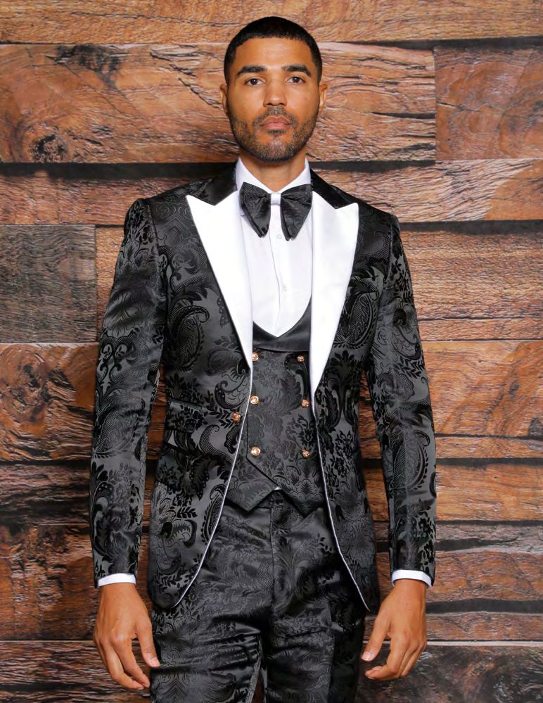 INSOMNIA ARMANI Slim fit Black White Fancy Woven Suit