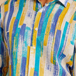 Inserch Premium Linen Large Painterly Print Linen Long Sleeve Shirt LS2911-56 White Multi