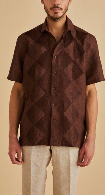 Inserch SS Linen Embroidered Shirt SS126-00024 Chocolate