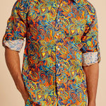 Inserch Premium Linen Paisley Print Long Sleeve Shirt LS2914-44 Storm Blue