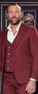 INSOMNIA MUCCLY 3PC Modern Fit Burgundy Thin Pinstripe Suit