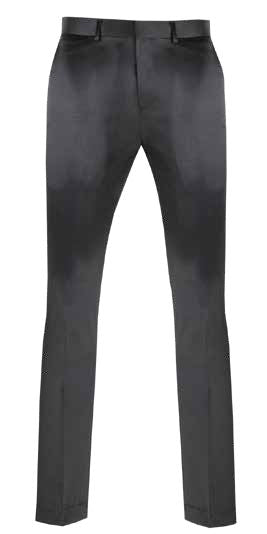 Four pairs of Vinci Stretch Sateen Pants by Vinci Suits in black, white, dark blue, and dark green are laid flat in a staggered arrangement.