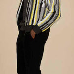 Inserch Faux Sherpa Stripe Baseball Sweater Jacket SW610-01 Black