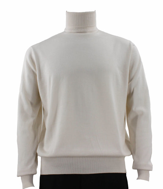 The Bassiri L/S Turtleneck Ivory Sweater 631, made from soft cotton, is showcased on a headless mannequin against a white background, offering a modern elegance to this classic piece.