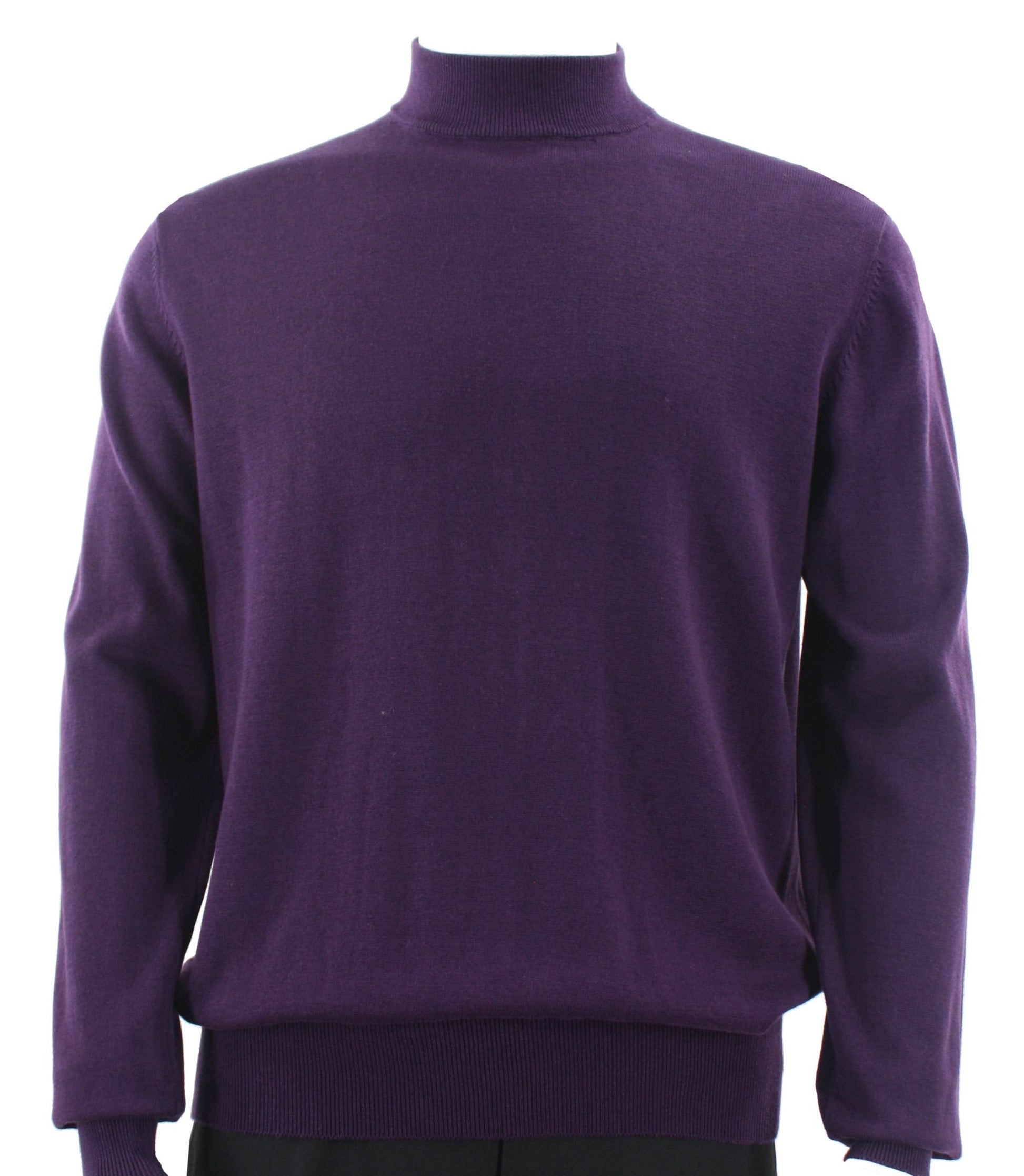 The Bassiri L/S Mock-Neck Purple Sweater 630, crafted from soft Tencel, is elegantly displayed on a mannequin against a pristine white background.