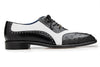 Belvedere - Sesto, Genuine Ostrich Quill and Italian Leather Wing Tip Dress Shoe - Black/White - R54