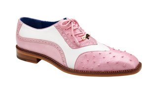 Belvedere - Sesto, Genuine Ostrich Quill and Italian Leather Wing Tip Dress Shoe - Rose Pink/White - R54