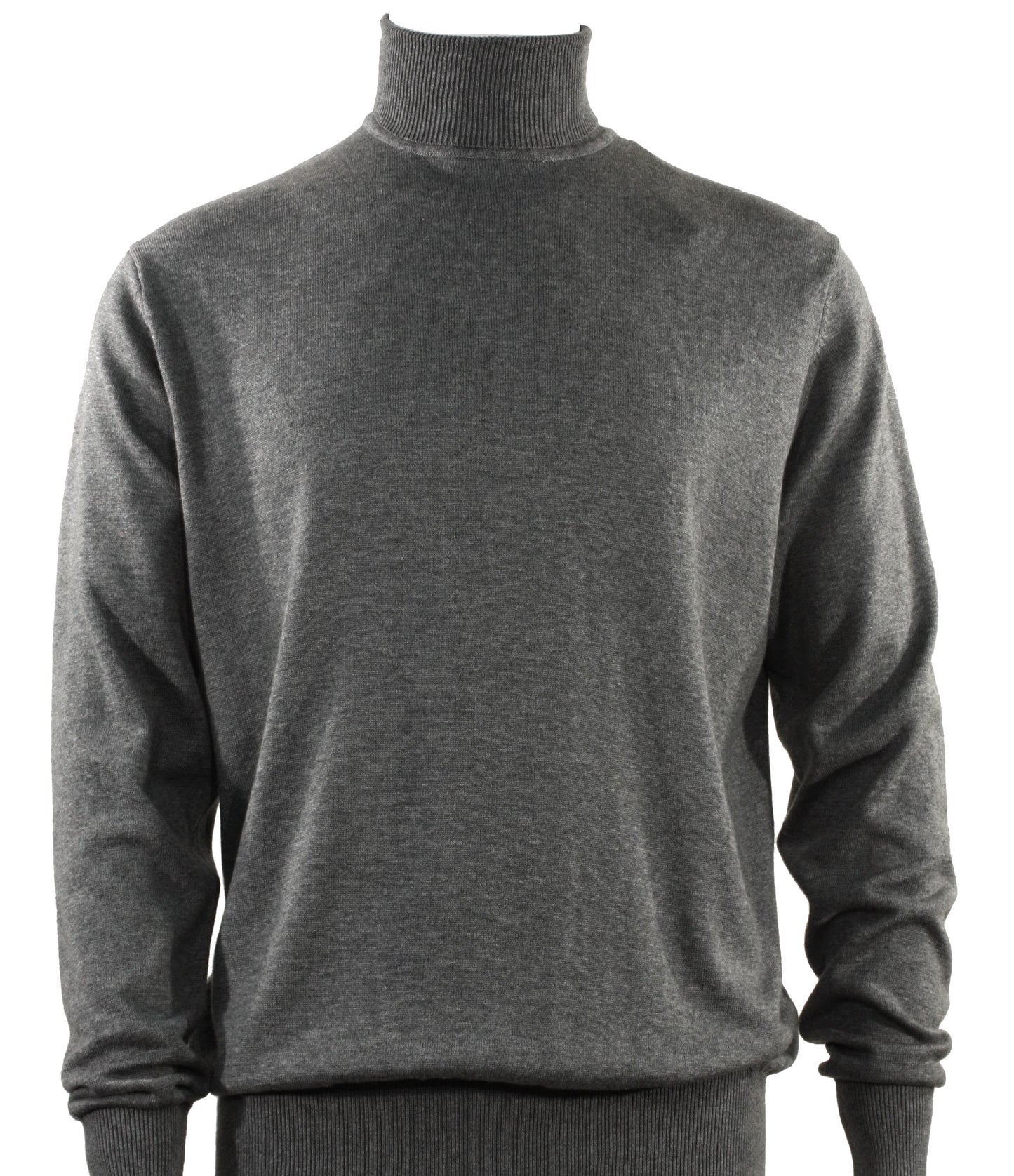 The Bassiri L/S Turtleneck Smoke Sweater 631, made by Bassiri, is crafted from soft cotton and features long sleeves. It is elegantly displayed on a mannequin against a white background.