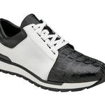 BELVEDERE TITAN Genuine Caiman Crocodile / Soft Italian Calf Shoe - Black/White 33631