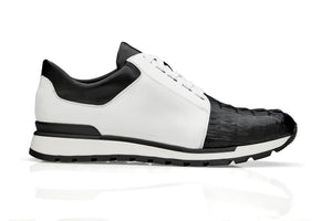 BELVEDERE TITAN Genuine Caiman Crocodile / Soft Italian Calf Shoe - Black/White 33631