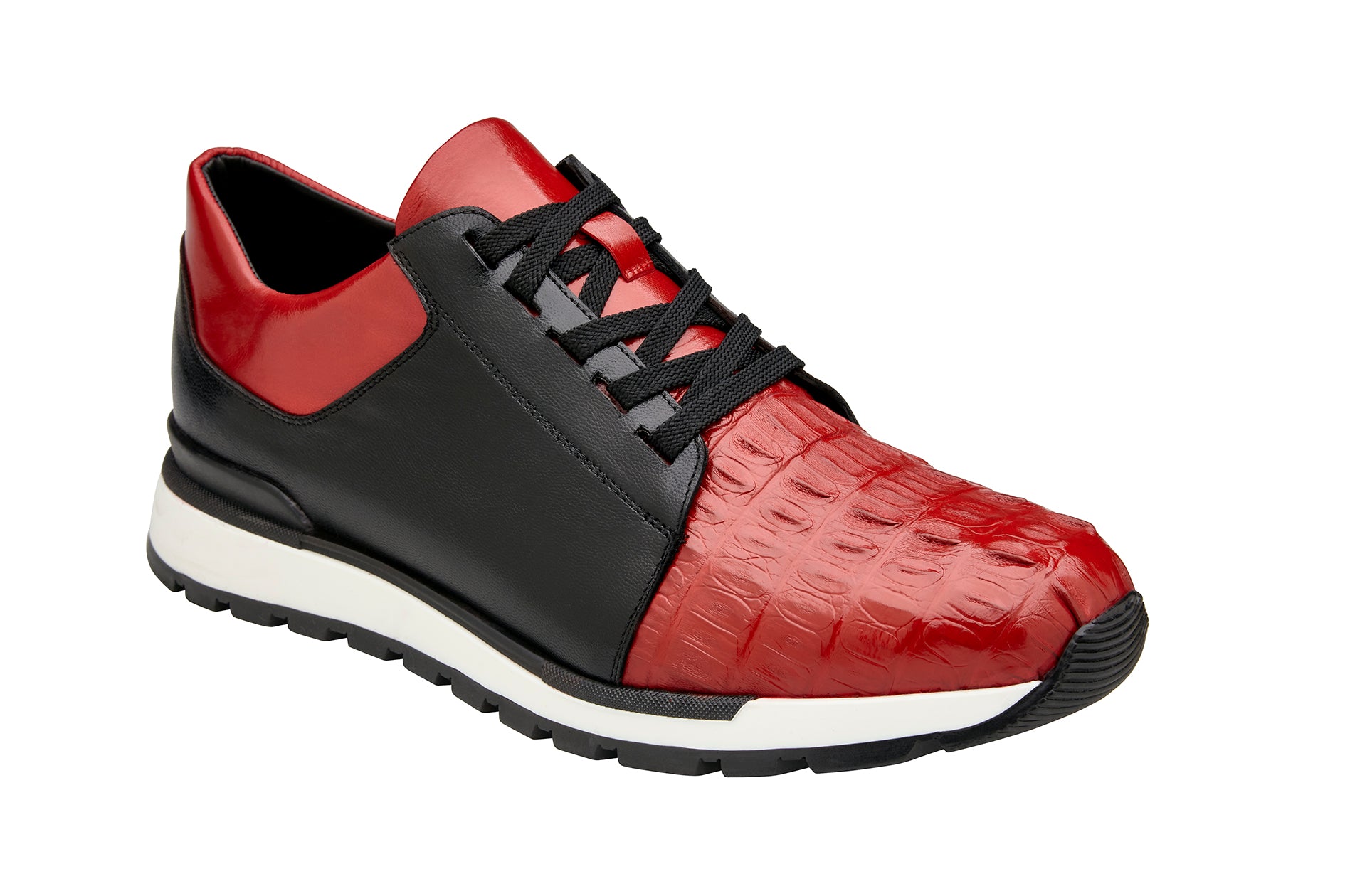 BELVEDERE TITAN Genuine Caiman Crocodile / Soft Italian Calf Shoe - Red/Black 33631